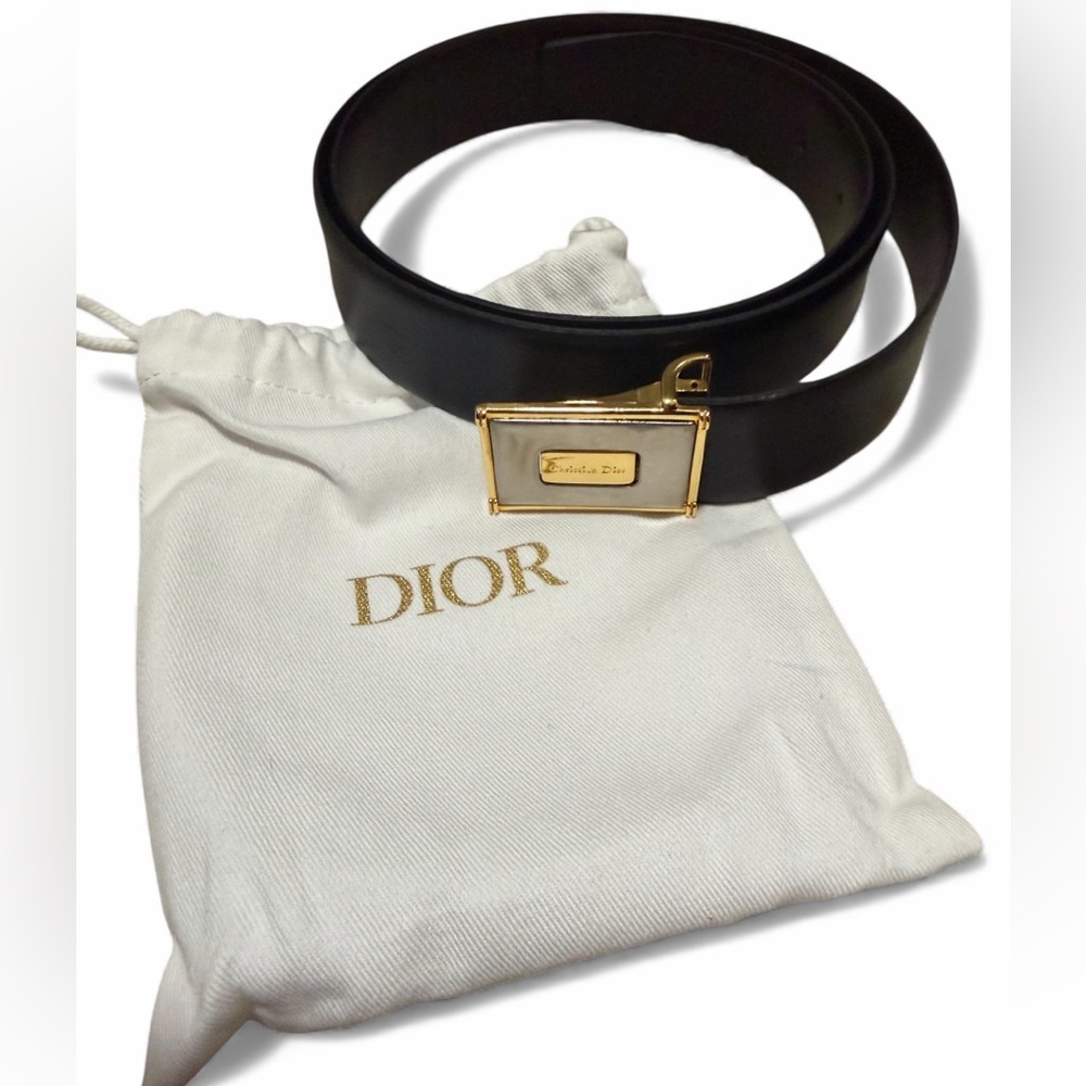 Dior Reversible Black/Brown Belt with Gold Accent